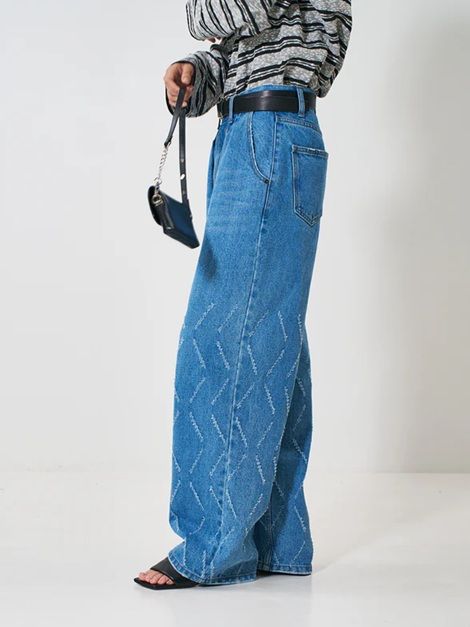 LASER CUT WIDE DENIM ブルー