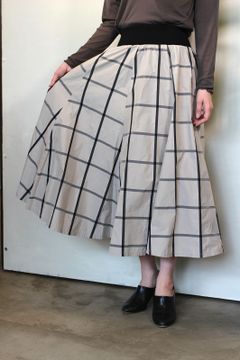 チェックフレアスカート ベージュxブラック