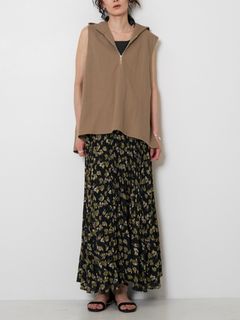 [2963-630NH] ニュアンスフラワープリーツSK ブラック