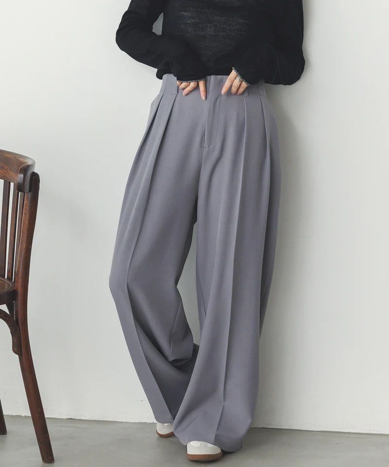ストレッチポリツイルタックパンツ グレー