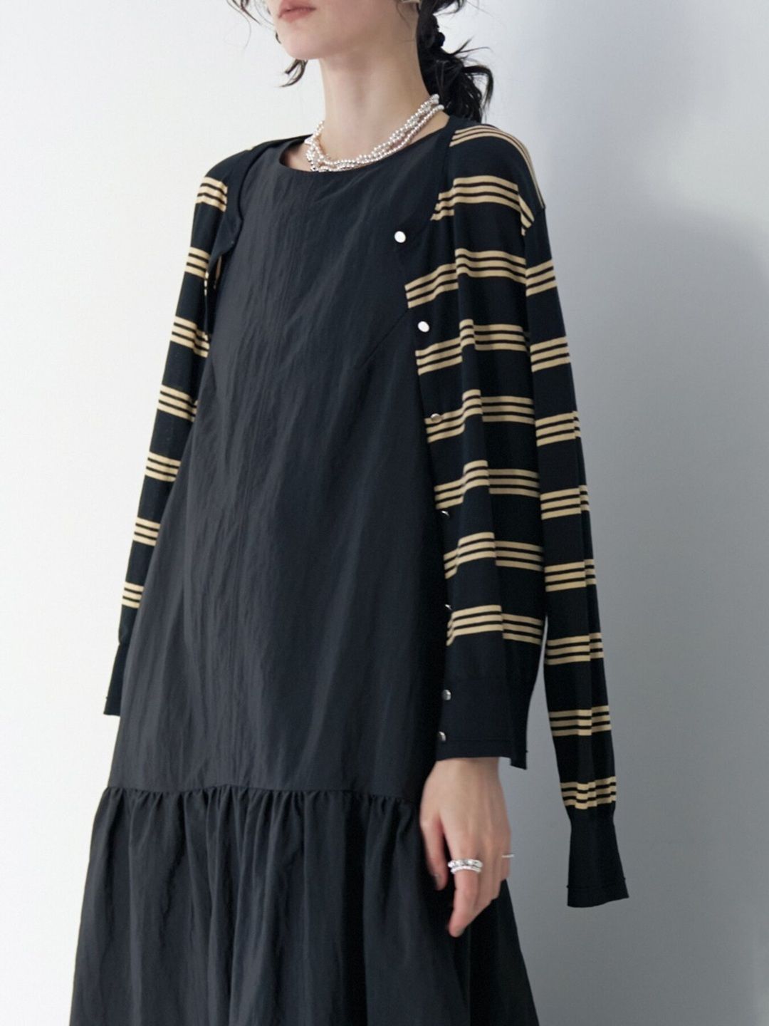 [9263-694GS] ミニマルクルーネックCDトップス ブラックミックス