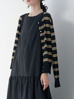 [9263-694GS] ミニマルクルーネックCDトップス ブラックミックス