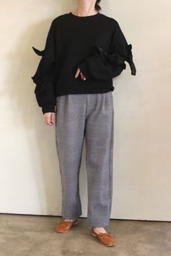 WOOLET杢グレンチェックタックパンツ チャコール