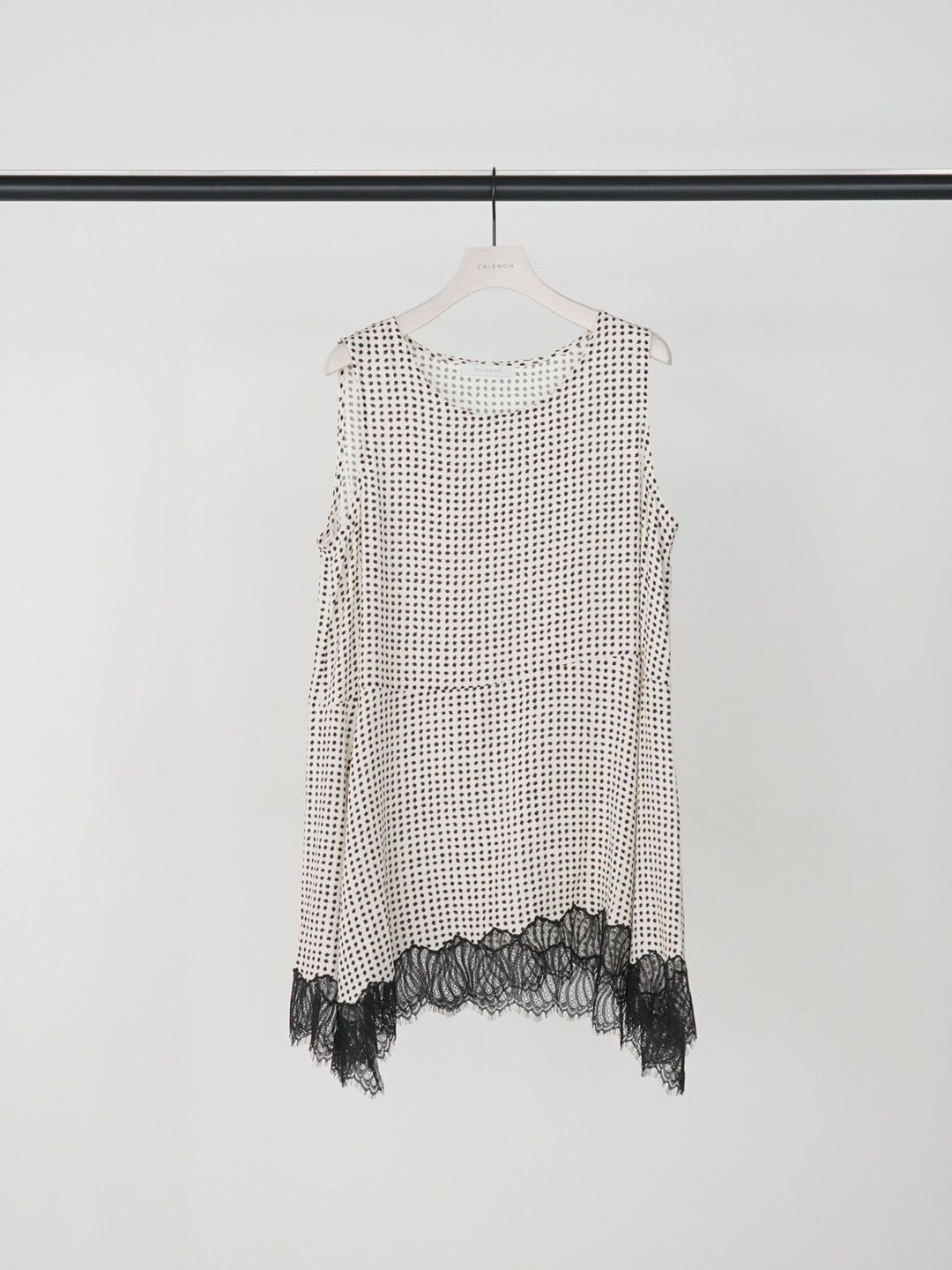 [1563-683NH] レーストリムドットタンクTOP ブラック