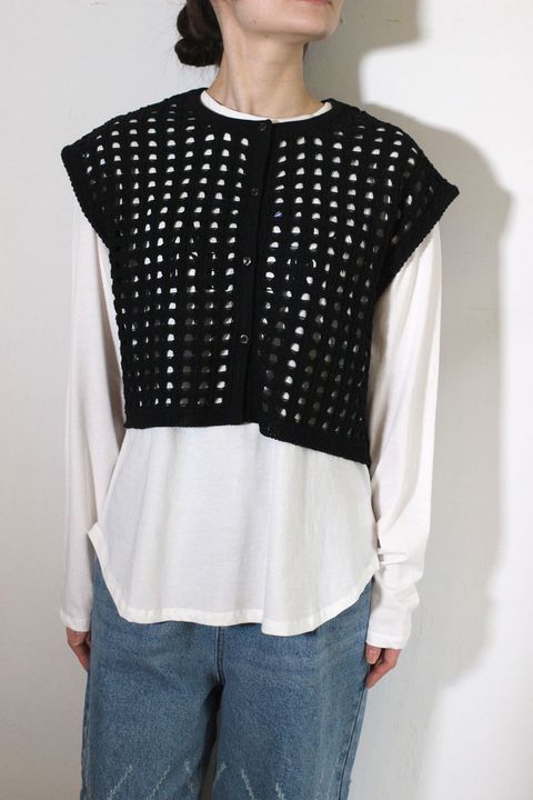 [9561-098DP] メッシュボックスニットベスト ブラック