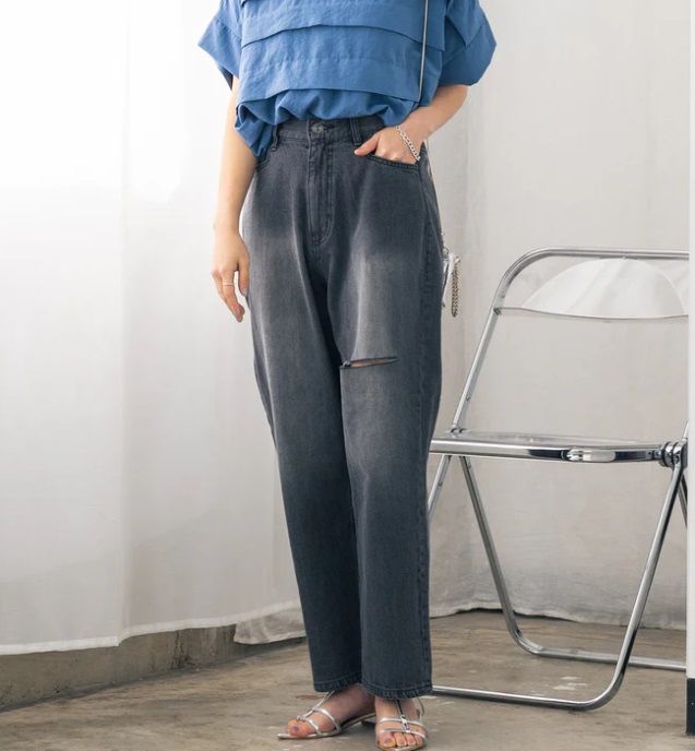 バックデザインデニムパンツ グレー