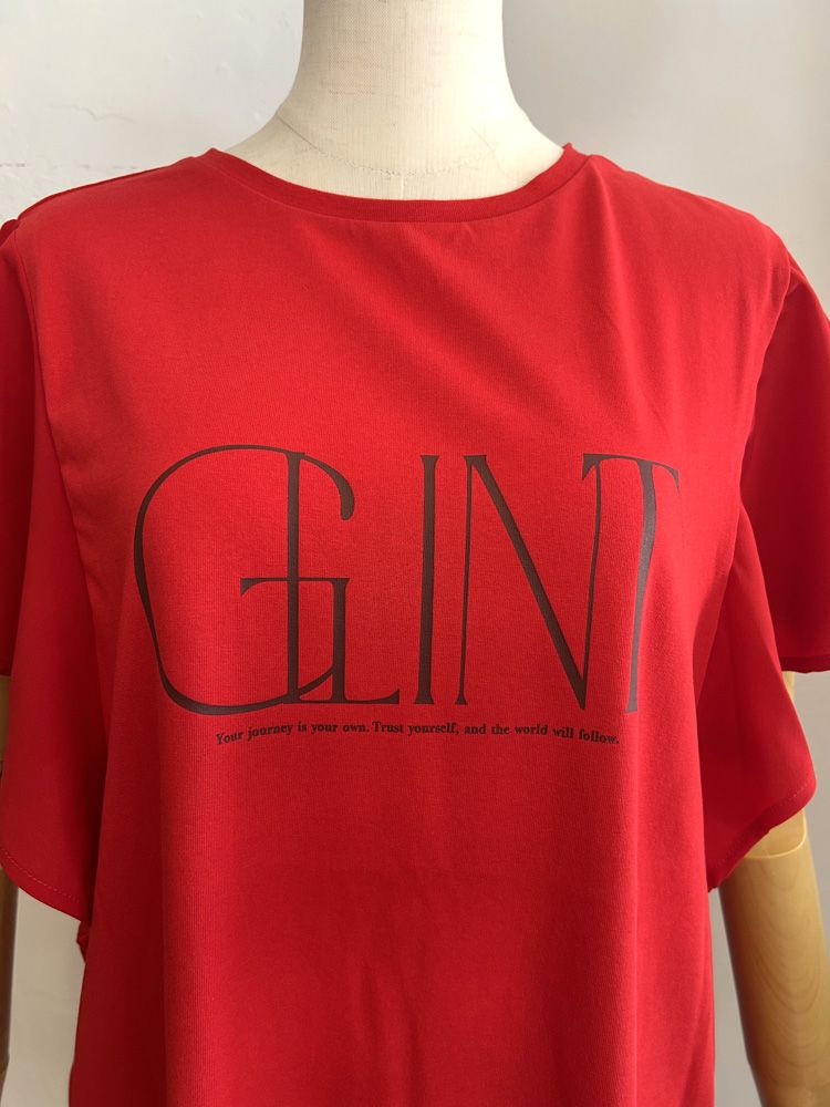 フリルスリーブロゴTシャツ レッド