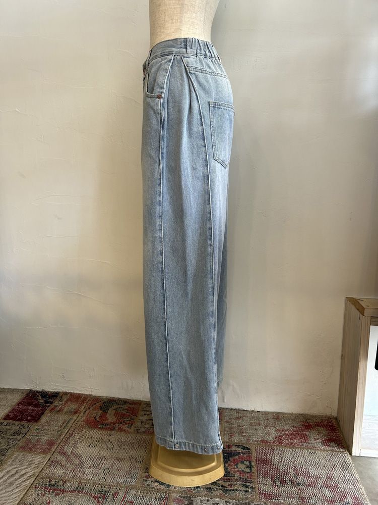 DENIM SIDE-TUCK PANTS インディゴブルー