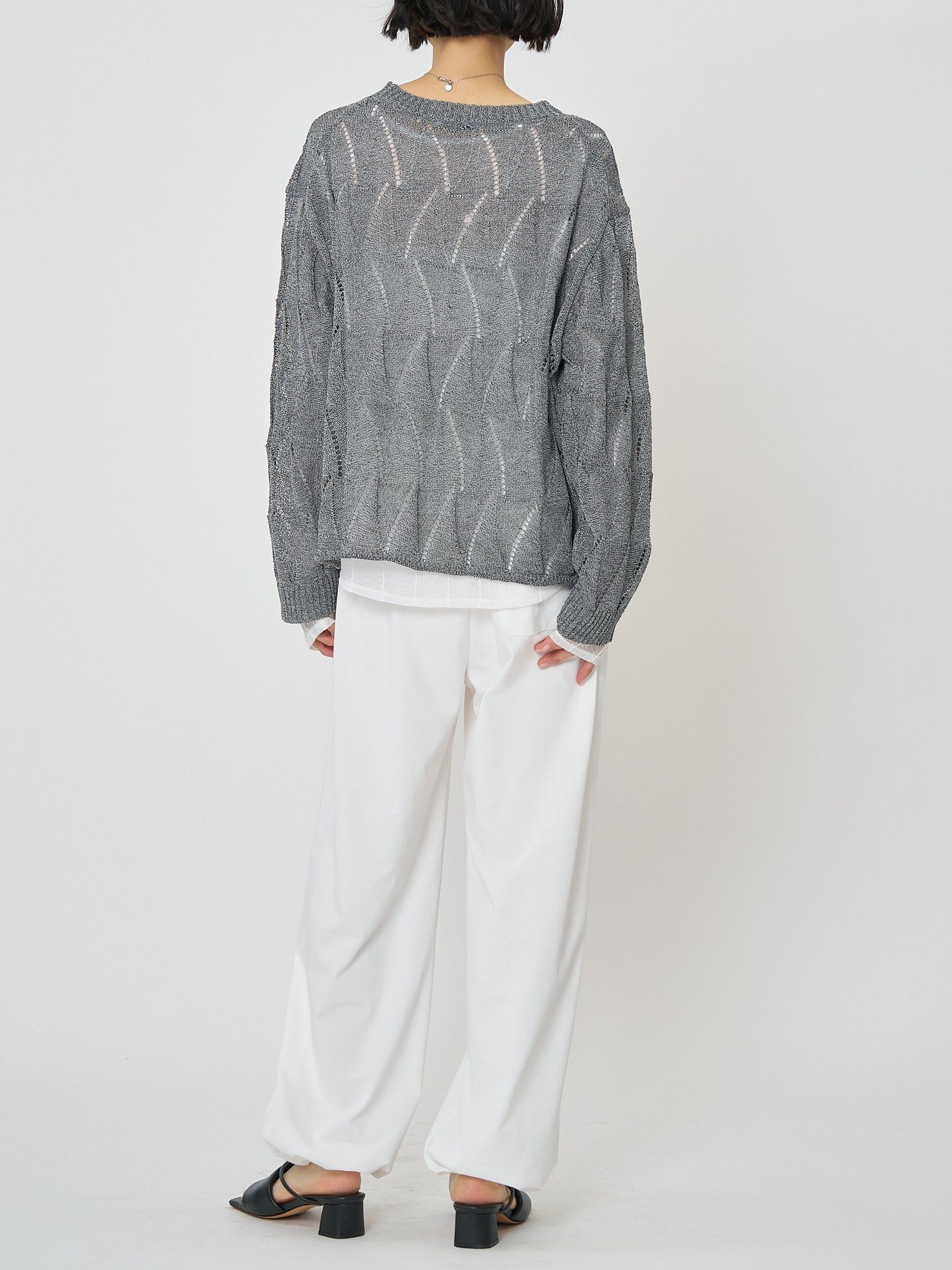 [9561-092GS] ペーパータッチスカシ柄ニット アイボリー