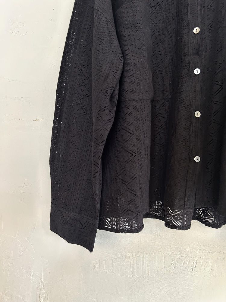 レース長袖シャツ ブラック