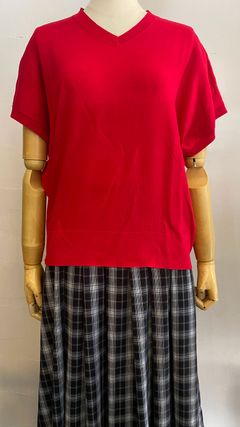 接触冷感 Vフレンチドルマンニット レッド