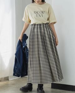 プリーツスカート ホワイトxブラック