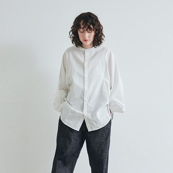 近江晒50sブロード袖ボリュームシャツ ピンク