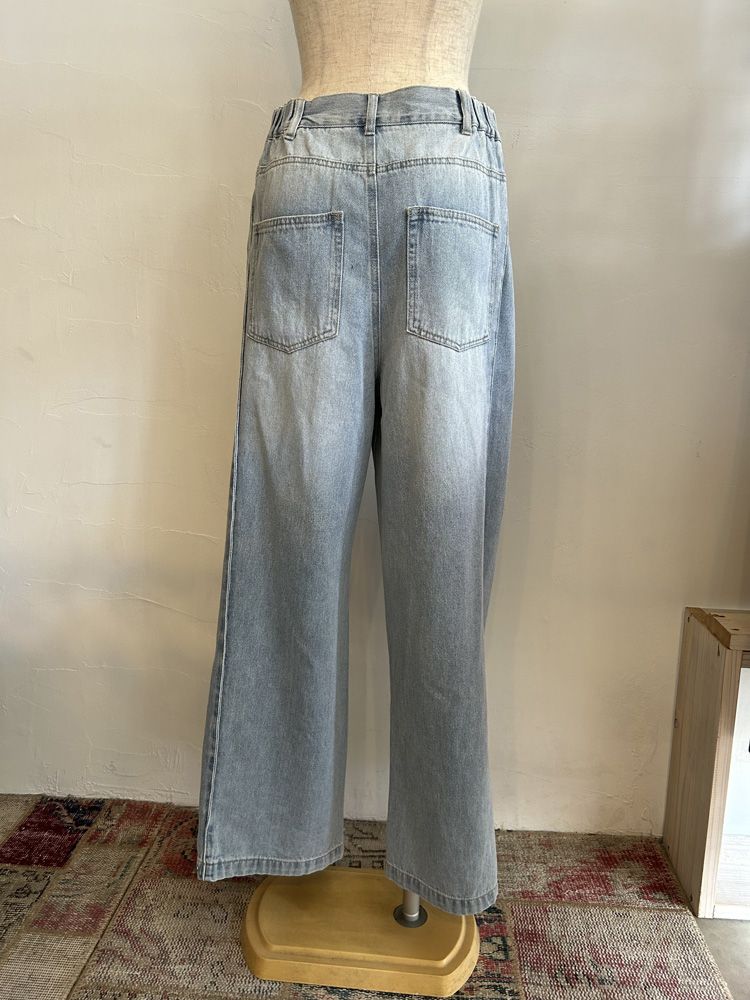 DENIM SIDE-TUCK PANTS インディゴブルー