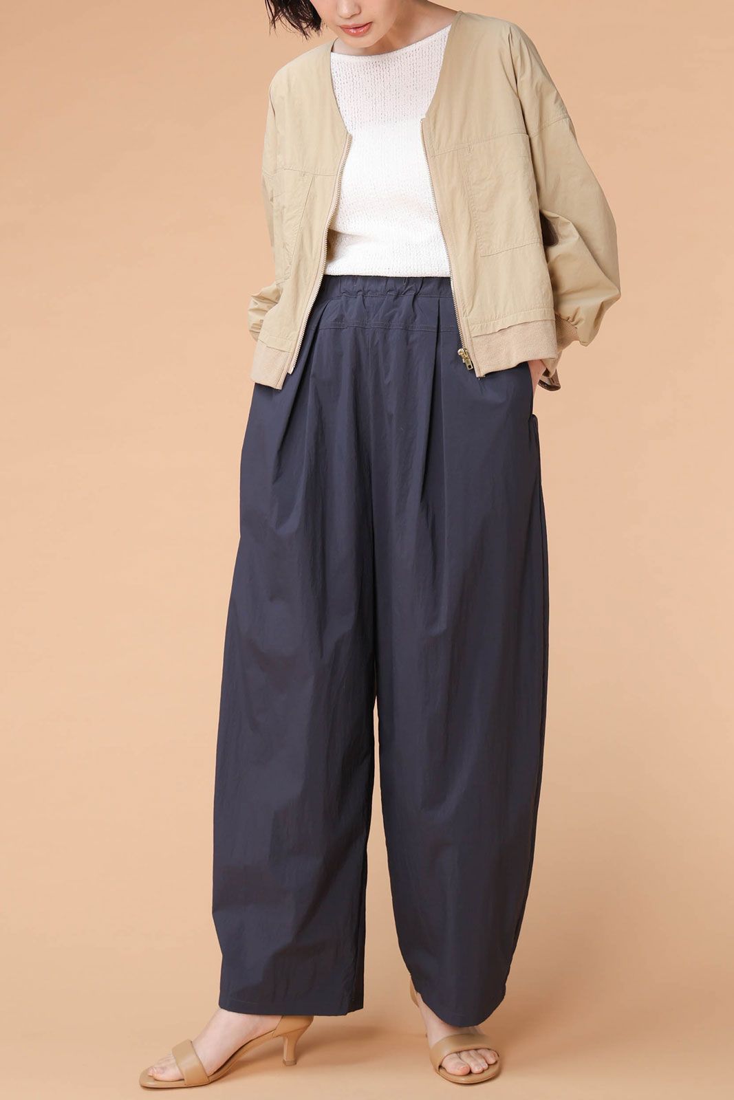 ライトナイロンワイドパンツ ネイビー