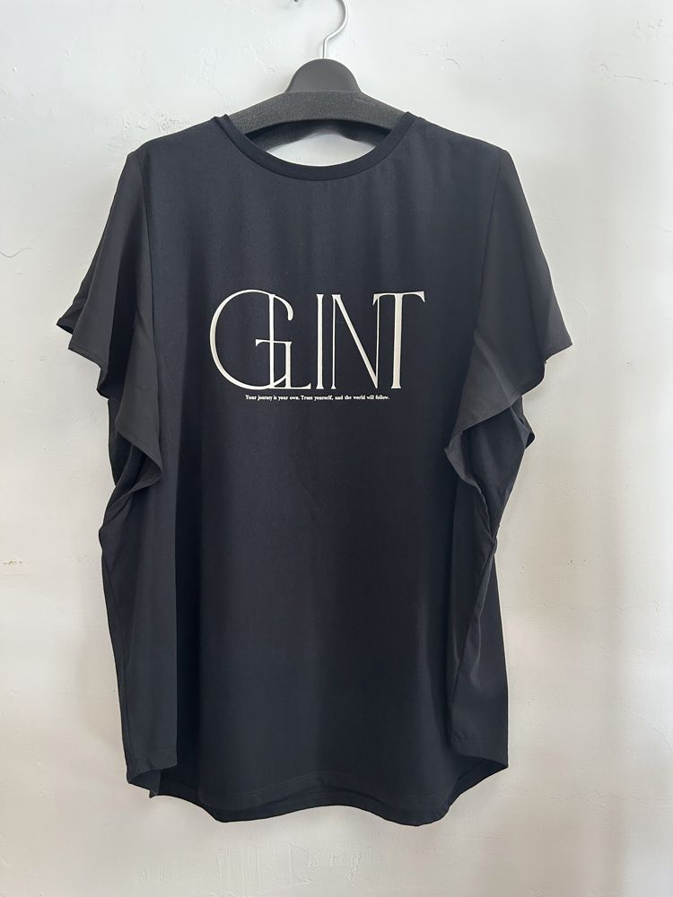 フリルスリーブロゴTシャツ ブラック