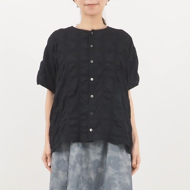 デザイン塩縮CHECKフレアシャツ オフホワイト