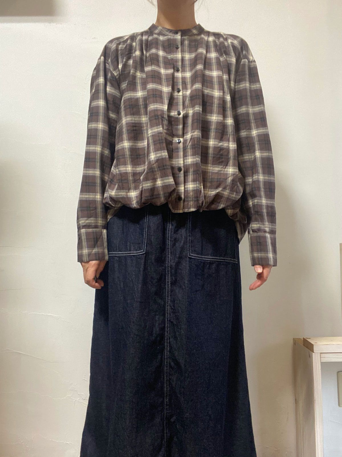 チェックフロントインシャツ ブラウン