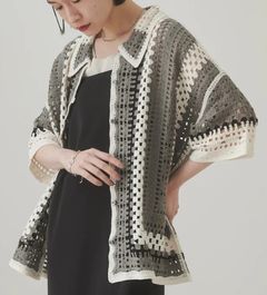 クロシェ編みニットシャツ グレー