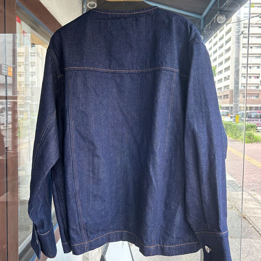 12ozムラデニムノーカラージャケット オレンジステッチ