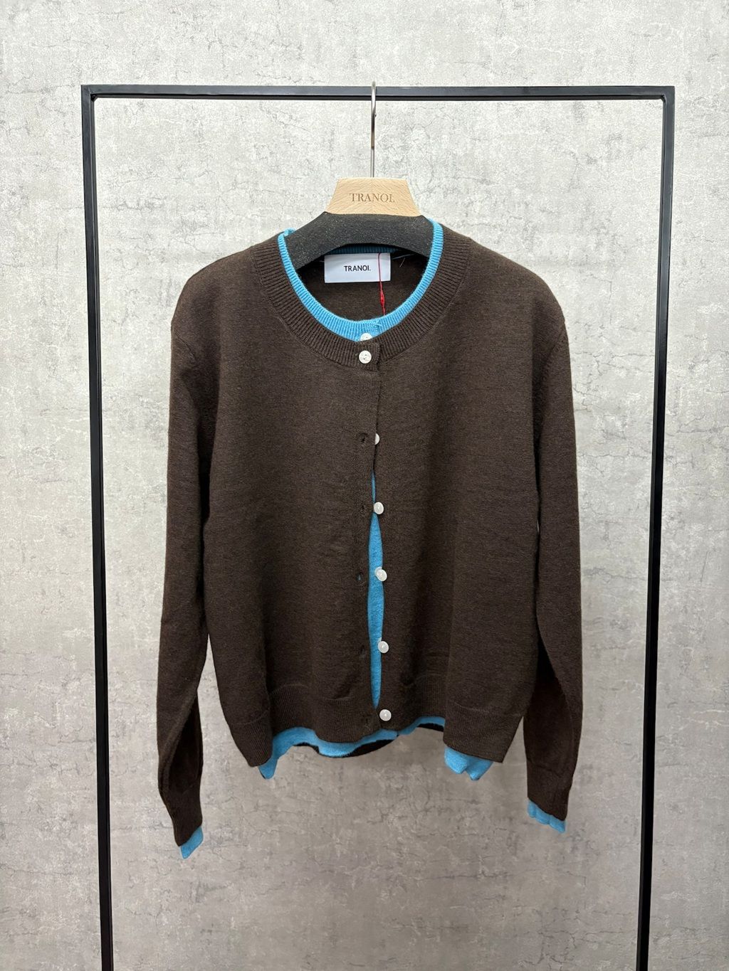 バイカラーレイヤードニットカーディガン ブラウン