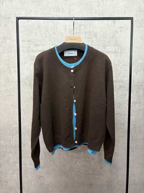 バイカラーレイヤードニットカーディガン ブラウン