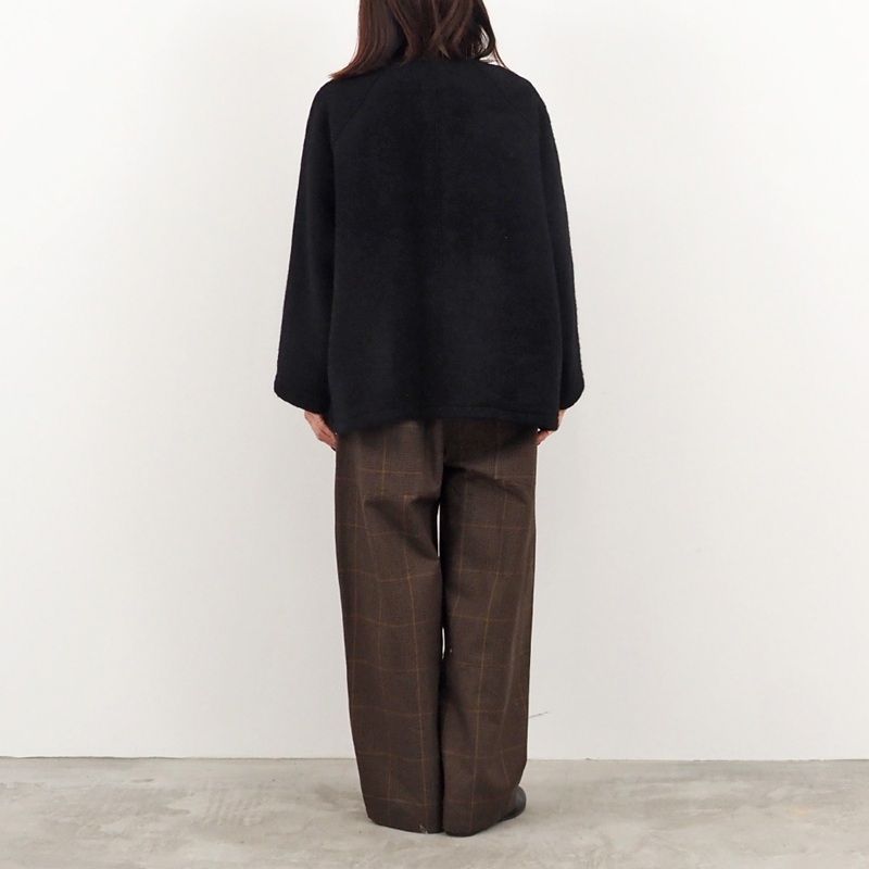 ダブルフェイスメルトンラグランコート ブラックxグレー