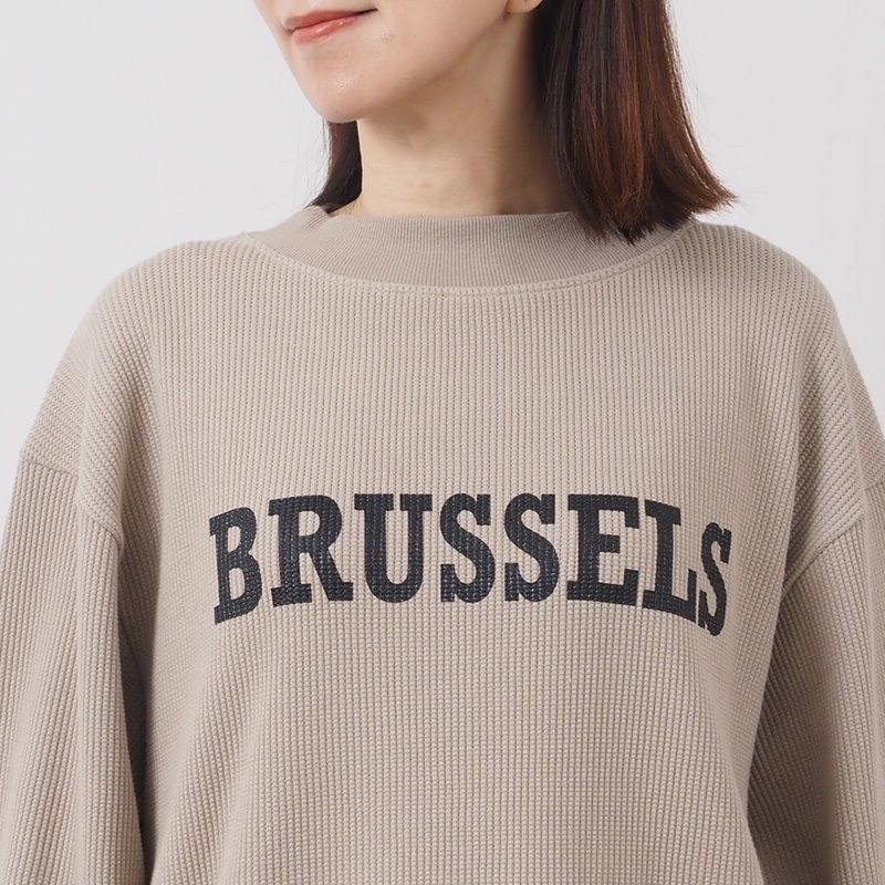 スーパーストレッチベアワッフル BRUSSELS プリントPO ベージュxブラック
