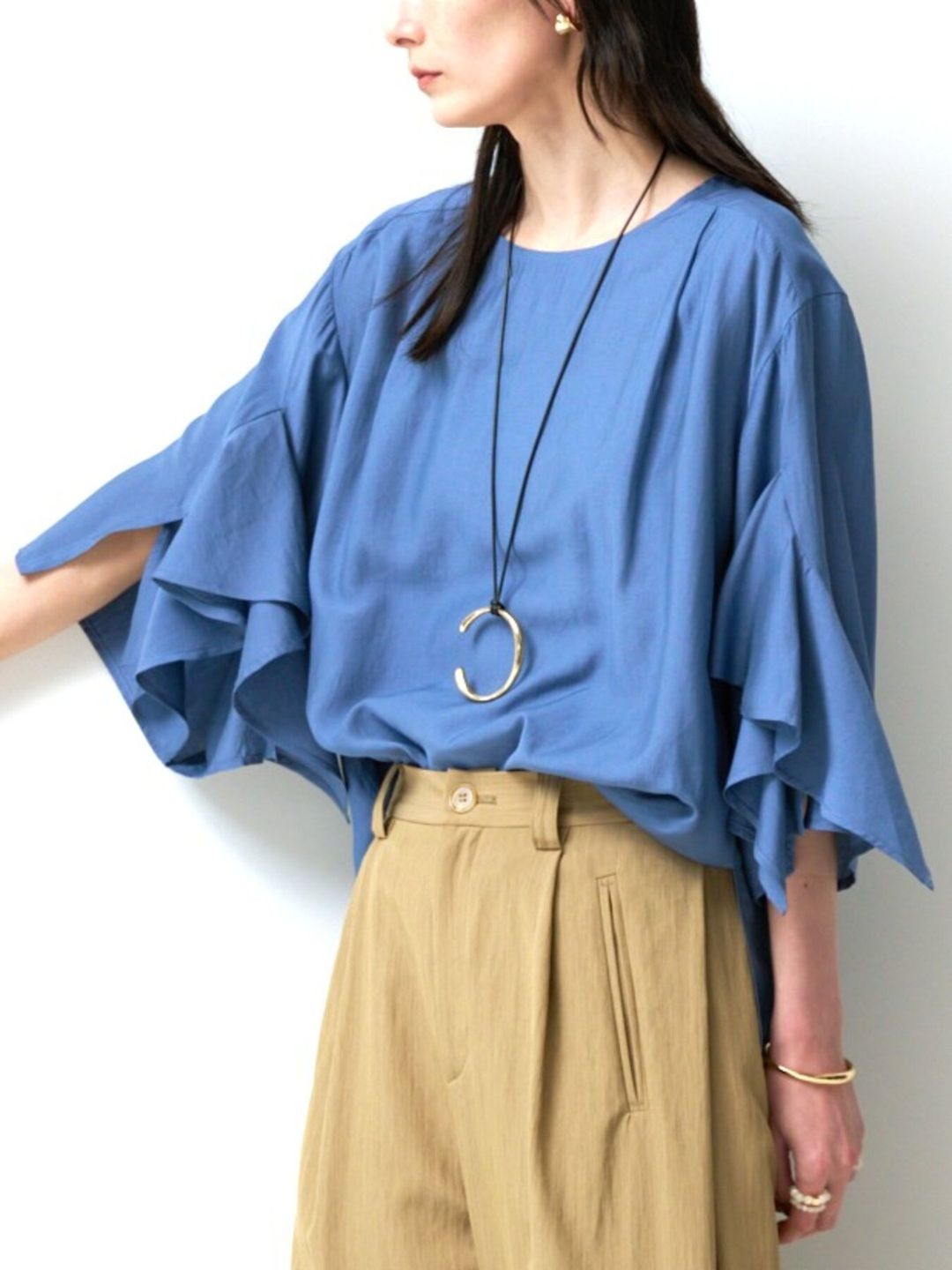 [1863-601KK] フレアスリーブブラウス ブラック