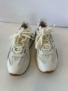 ダブルシューレースダッドスニーカー ホワイトxキャメル