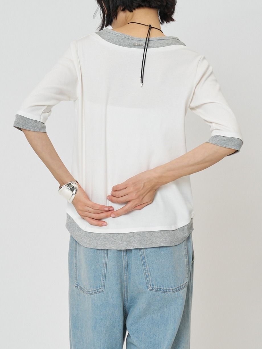 [8261-108KK] 配色テレコハーフスリーブPO ブラウン