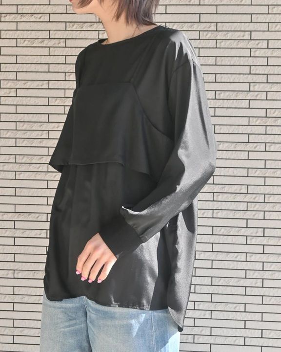 デシン キャミ付きプルオーバー ブラック