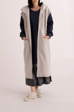 ダブルジッパーロングベスト グレー