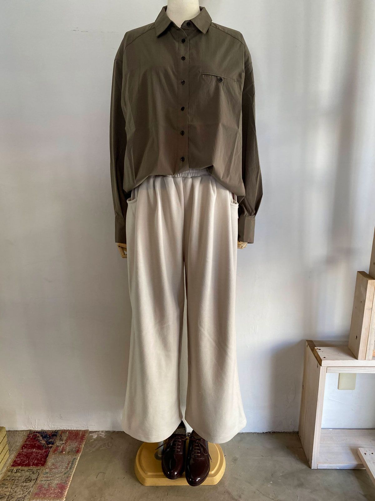 ベロアボンディング スウェットワイドパンツ アイボリー