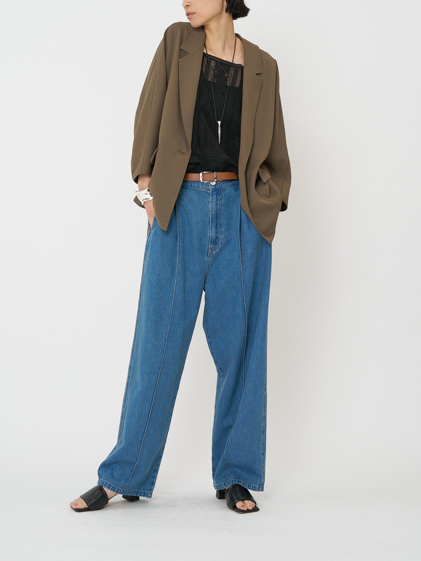 [3861-042BT] センターステッチデニムPT ブルー