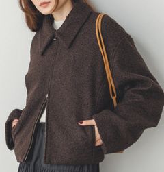 くるくるシャギーショートブルゾン ダークブラウン