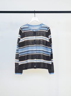 [9561-090GS] マルチボーダーカーディガン チャコール