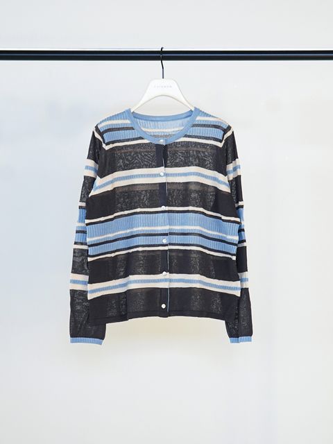 [9561-090GS] マルチボーダーカーディガン チャコール