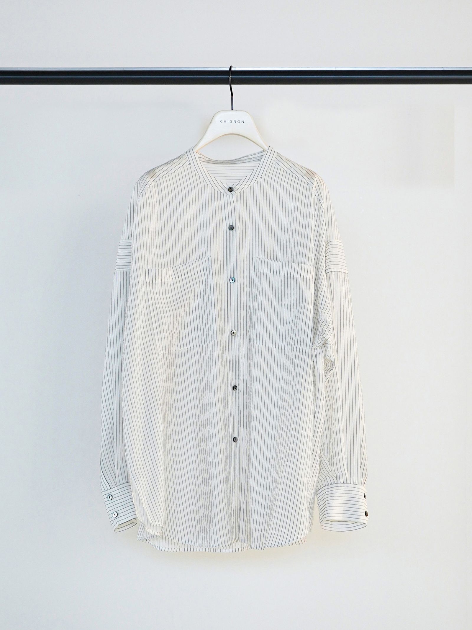 [1861-005KK] シアーストライプオーバーSH ホワイト