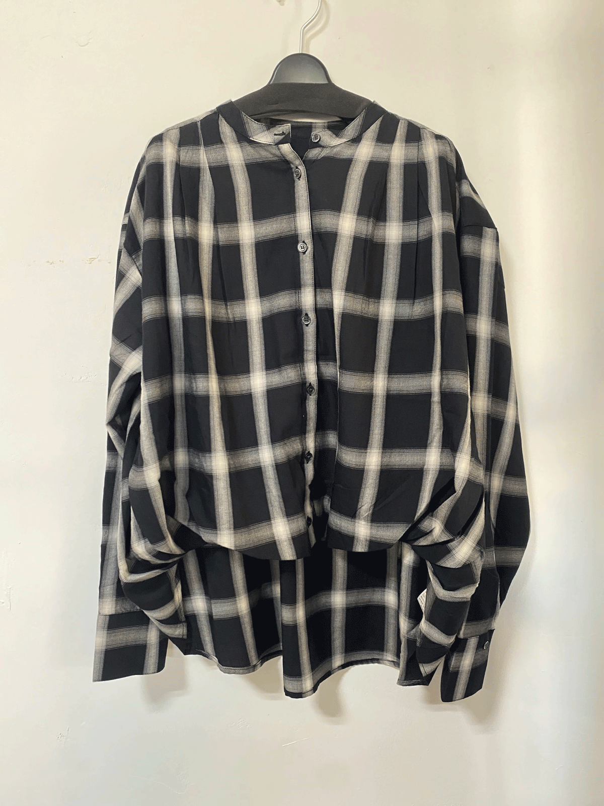 先染め チェックフロントインシャツ ブラック