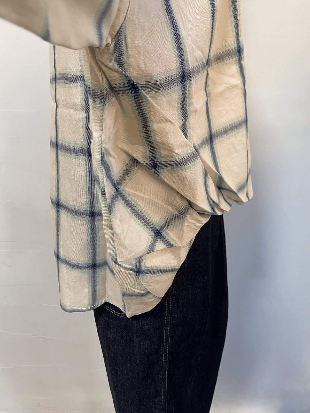 先染め チェックフロントインシャツ オフ