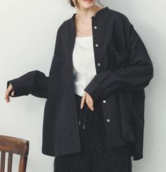 細コールオーバーシャツ ブラック