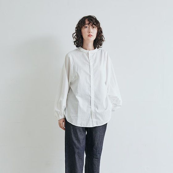 近江晒50sブロード袖ボリュームシャツ ピンク