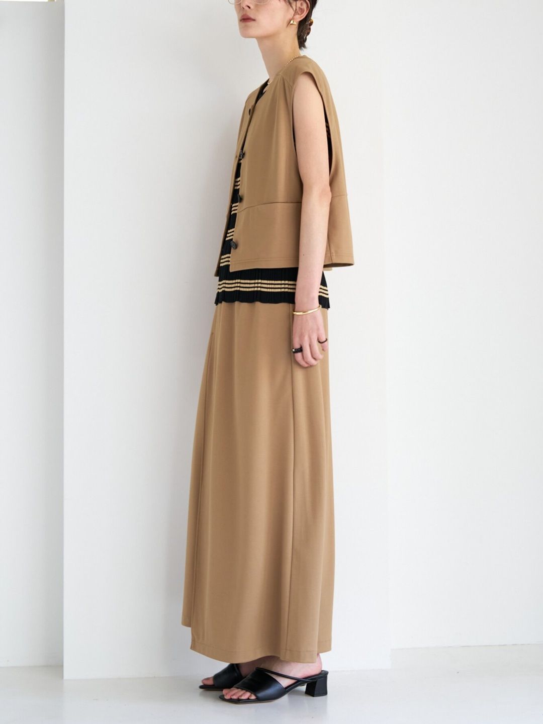 [2863-705GL] ポンチアシメ2WAYスカート ライトカーキ