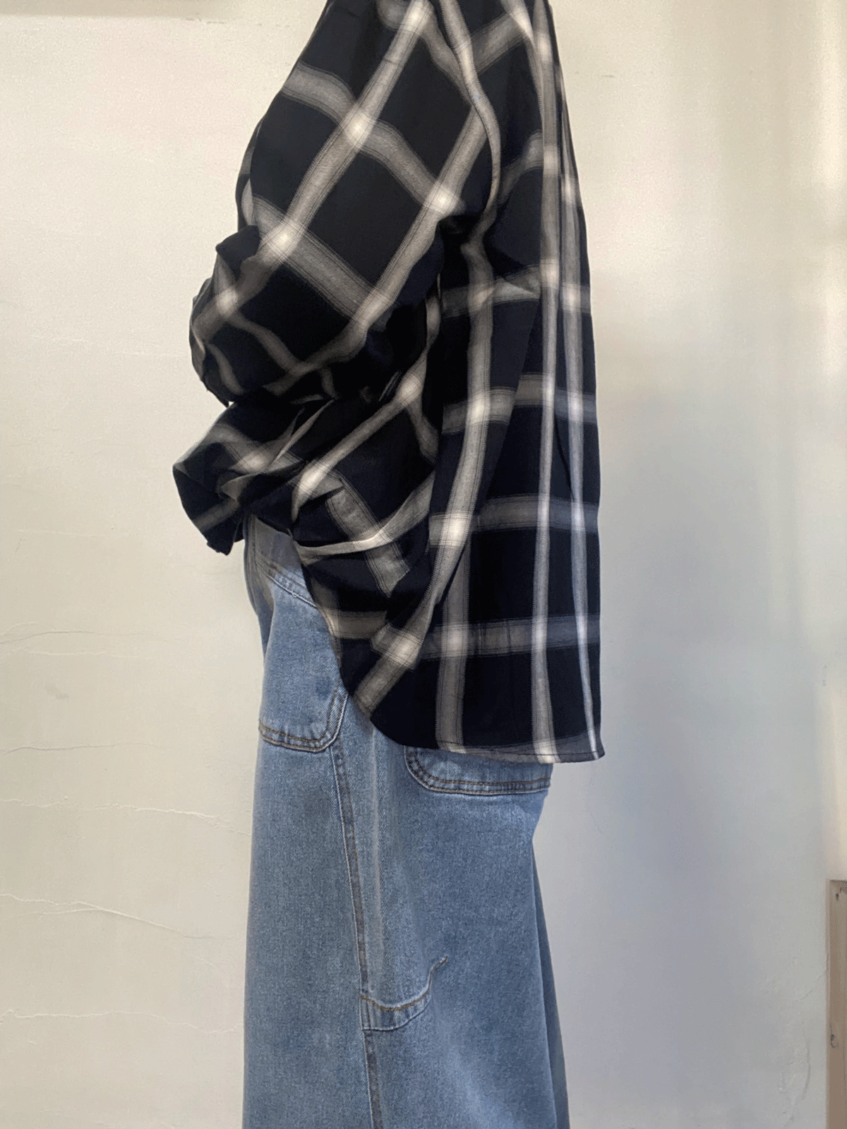 先染め チェックフロントインシャツ ブラック