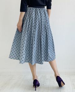 神戸・山の手スカート フロッキードットブルー ミモレ