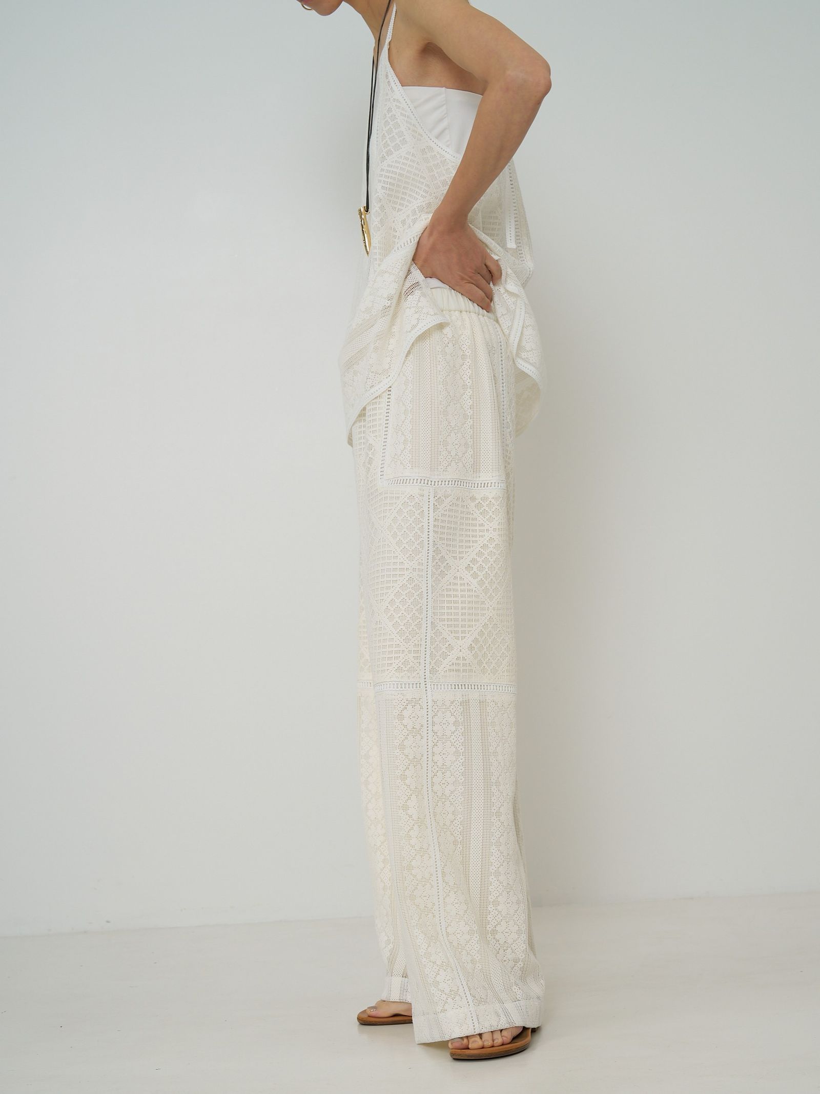 [1861-050BZ] パッチワークレースキャミソール オフホワイト