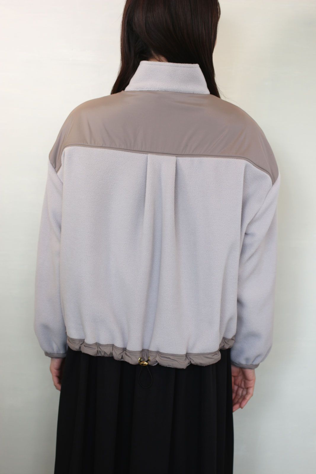 エコフリースxタフタ ショートブルゾン ライトグレーxグレージュ