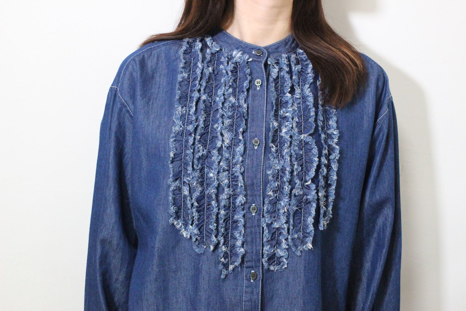 スラブ/デニム フリルシャツ インディゴ