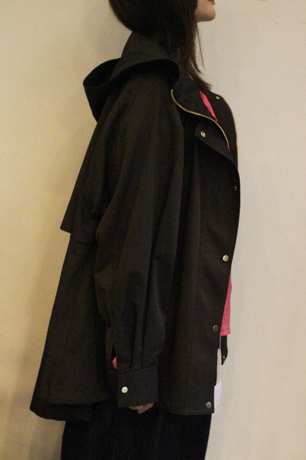 [7556-426KK] スタンドフーディーアウター ブラウン